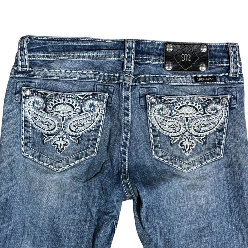 Miss Me Bootcut‎ Jeans Paisley Embroidered Sequin JW5123B8 bling white stitch 30